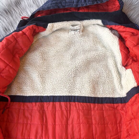Marc Ecko Cut Sew Jacket Sz L Mens Red Blue Zip Pockets Warm Colorblock Hood - Picture 2 of 10
